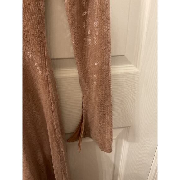 NWOT Meilun Deep V Dress Drawstring Long Sleeve Sequin Dress Long Gown, sz M - Picture 7 of 10